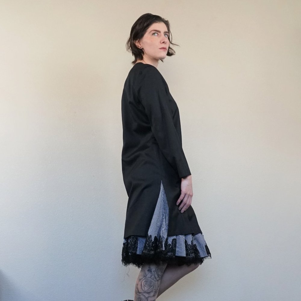Bebe Black & White Checkered Skirt with Lace Trim - Picture 8 of 8